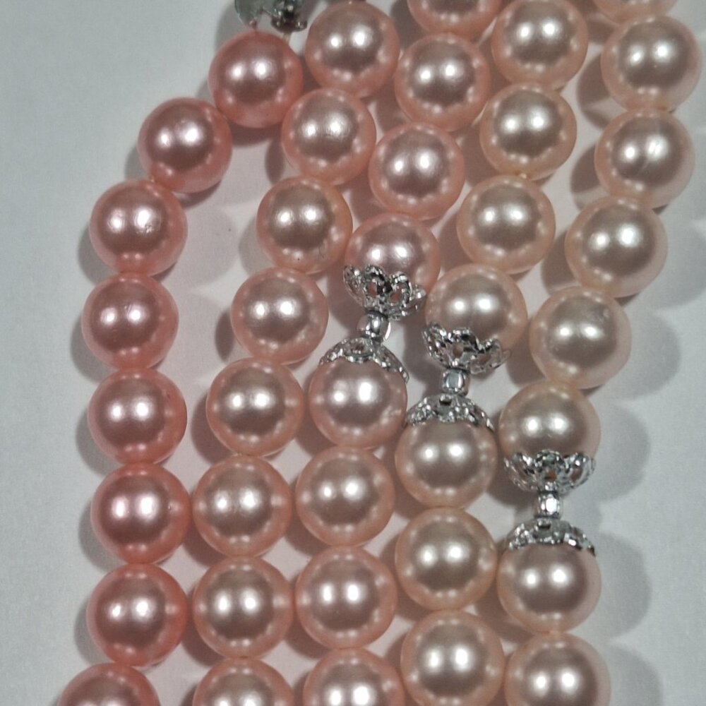 Vintage Japan 5 Strand Multi Pink Ombre Faux Pearl AB Crystal Necklace 15-18" - Picture 10 of 12
